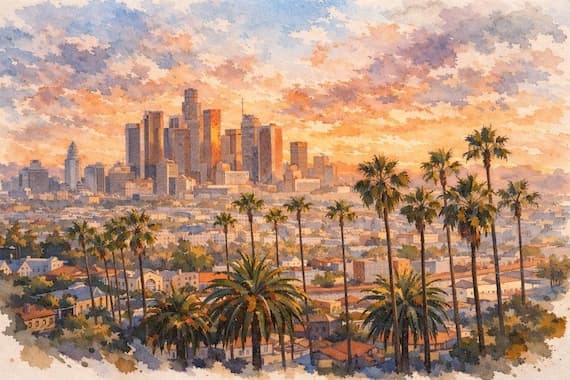 Los Angeles Skyline Watercolor Print | LA Cityscape Wall Art by BeautifulCityscapes - Los Angeles watercolor art print
