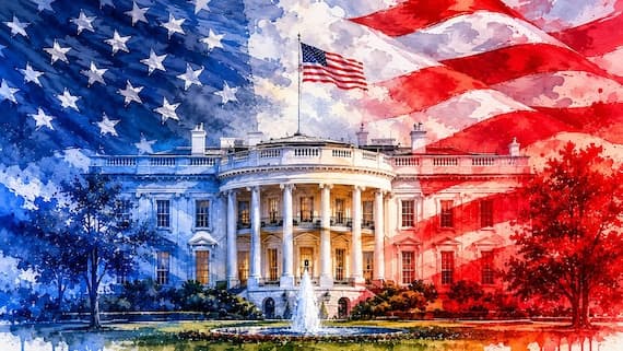 Patriotic White House Watercolor Print | American Flag Wall Art | July 4th Decor by BeautifulCityscapes - Other watercolor art print by Beautiful Cityscapes