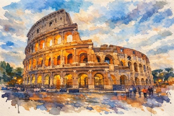 Rome Colosseum Watercolor Print | Italian Cityscape Painting | Rome Travel Decor | Landscape Wall Art by BeautifulCityscapes - Rome watercolor art print
