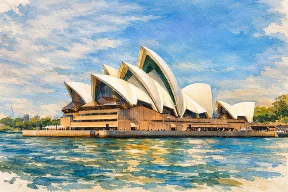 Sydney Opera House Print – Australia Watercolor Travel Art by BeautifulCityscapes - Sydney watercolor art print